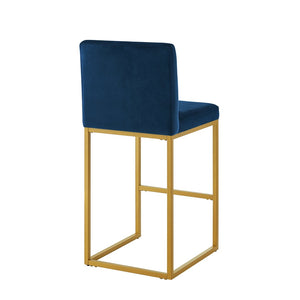 English Elm Modern Velvet Upholstered Counter Stools with Gold Iron Frame for Kitchen Island Set of 2 Navy W2186P484165