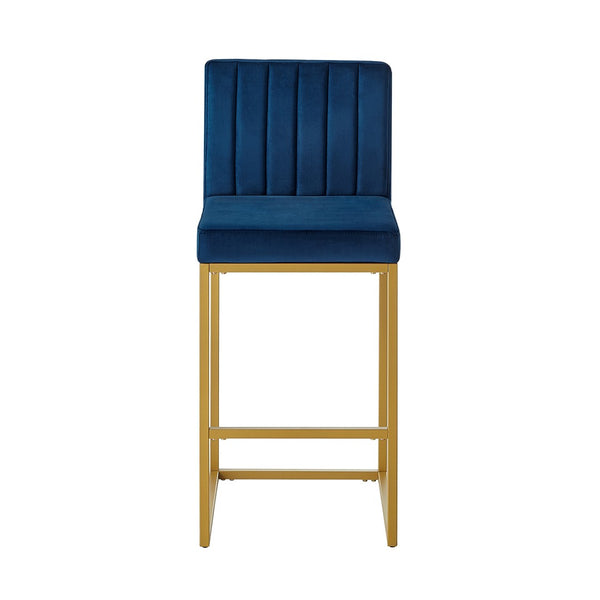English Elm Modern Velvet Upholstered Counter Stools with Gold Iron Frame for Kitchen Island Set of 2 Navy W2186P484165