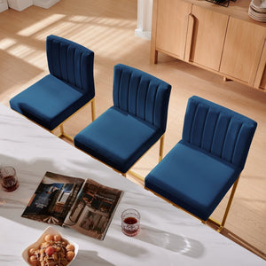 English Elm Modern Velvet Upholstered Counter Stools with Gold Iron Frame for Kitchen Island Set of 2 Navy W2186P484165