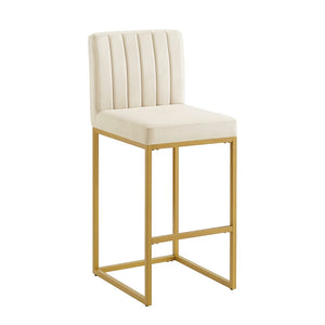 English Elm Modern Velvet Upholstered Counter Stools with Gold Iron Frame for Kitchen Island Set of 2 Cream W2186P484166