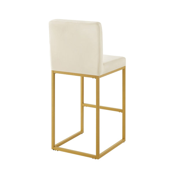 English Elm Modern Velvet Upholstered Counter Stools with Gold Iron Frame for Kitchen Island Set of 2 Cream W2186P484166