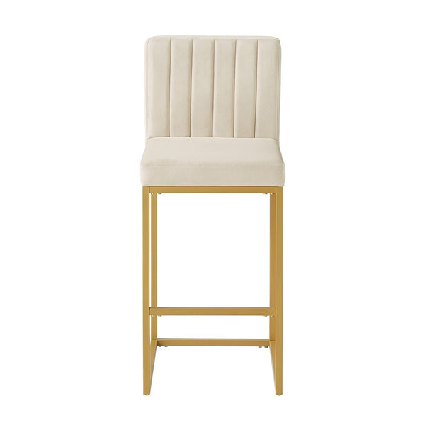 English Elm Modern Velvet Upholstered Counter Stools with Gold Iron Frame for Kitchen Island Set of 2 Cream W2186P484166