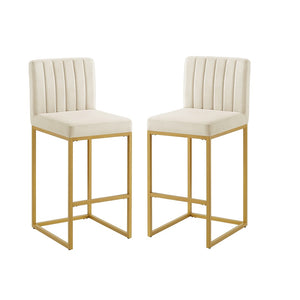 English Elm Modern Velvet Upholstered Counter Stools with Gold Iron Frame for Kitchen Island Set of 2 Cream W2186P484166