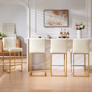 English Elm Modern Velvet Upholstered Counter Stools with Gold Iron Frame for Kitchen Island Set of 2 Cream W2186P484166