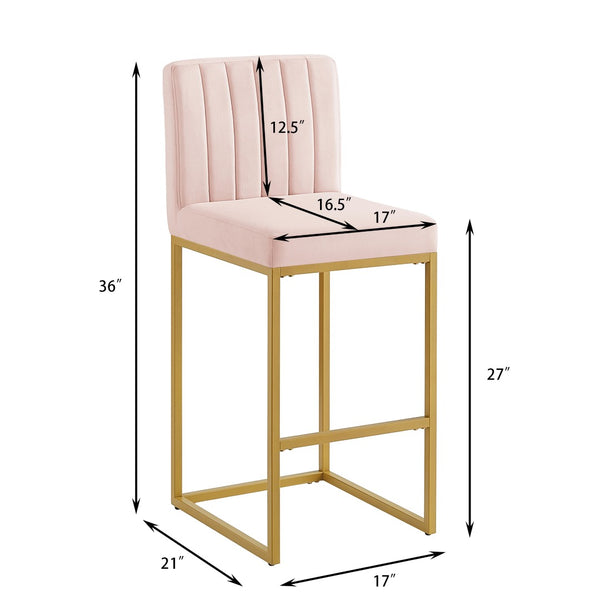 English Elm Modern Velvet Upholstered Counter Stools with Gold Iron Frame for Kitchen Island Set of 2 Pink W2186P484167