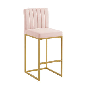 English Elm Modern Velvet Upholstered Counter Stools with Gold Iron Frame for Kitchen Island Set of 2 Pink W2186P484167