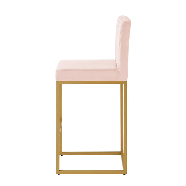 English Elm Modern Velvet Upholstered Counter Stools with Gold Iron Frame for Kitchen Island Set of 2 Pink W2186P484167