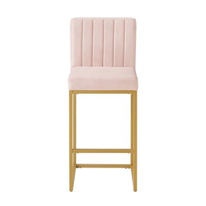 English Elm Modern Velvet Upholstered Counter Stools with Gold Iron Frame for Kitchen Island Set of 2 Pink W2186P484167
