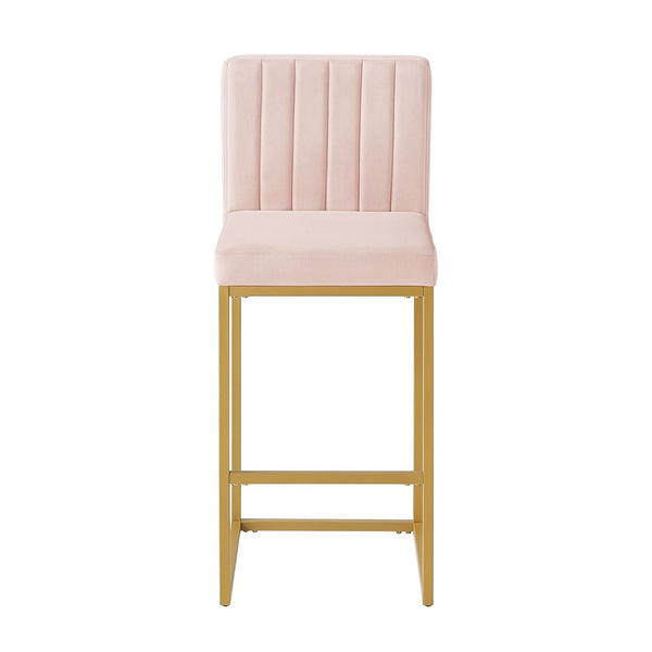 English Elm Modern Velvet Upholstered Counter Stools with Gold Iron Frame for Kitchen Island Set of 2 Pink W2186P484167