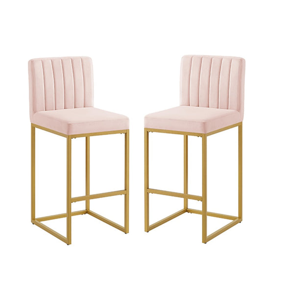 English Elm Modern Velvet Upholstered Counter Stools with Gold Iron Frame for Kitchen Island Set of 2 Pink W2186P484167