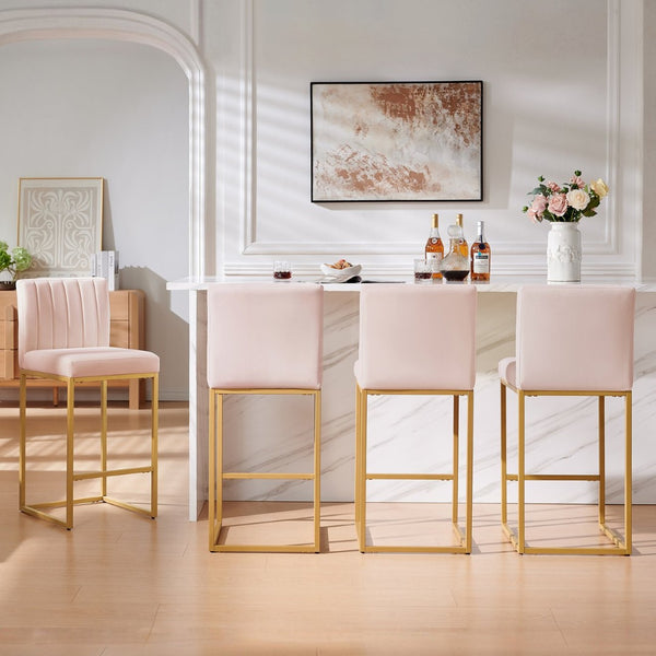 English Elm Modern Velvet Upholstered Counter Stools with Gold Iron Frame for Kitchen Island Set of 2 Pink W2186P484167