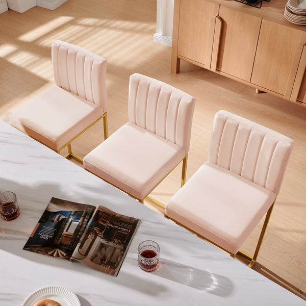 English Elm Modern Velvet Upholstered Counter Stools with Gold Iron Frame for Kitchen Island Set of 2 Pink W2186P484167