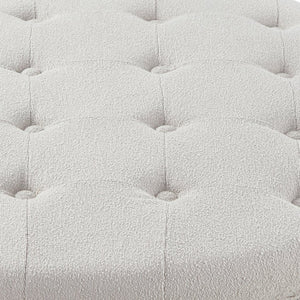 English Elm Round Boucle Fabric Ottoman with Reversible Flip Top Hidden Storage and Wooden Legs Beige W2186P487077