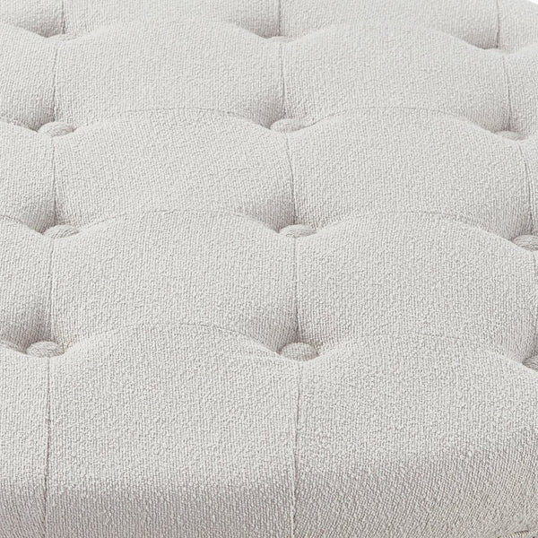 English Elm Round Boucle Fabric Ottoman with Reversible Flip Top Hidden Storage and Wooden Legs Beige W2186P487077