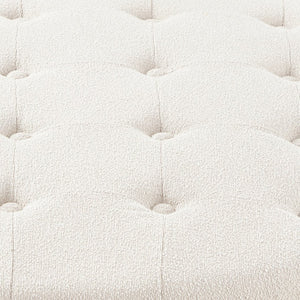 English Elm Round Boucle Fabric Ottoman with Reversible Flip Top Hidden Storage and Wooden Legs Ivory W2186P487078