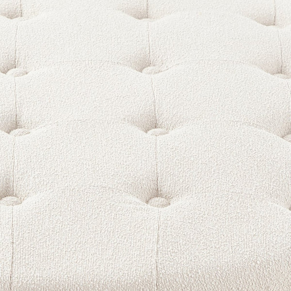 English Elm Round Boucle Fabric Ottoman with Reversible Flip Top Hidden Storage and Wooden Legs Ivory W2186P487078