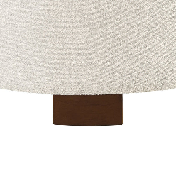 English Elm Round Boucle Fabric Ottoman with Reversible Flip Top Hidden Storage and Wooden Legs Ivory W2186P487078