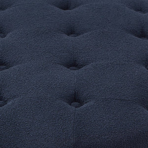 English Elm Round Boucle Fabric Ottoman with Reversible Flip Top Hidden Storage and Wooden Legs Navy W2186P487079
