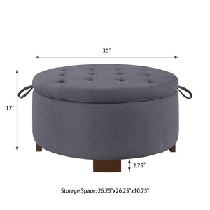 English Elm Round Boucle Fabric Ottoman with Reversible Flip Top Hidden Storage and Wooden Legs Dark Gray W2186P487080