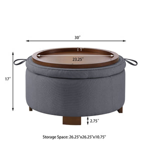 English Elm Round Boucle Fabric Ottoman with Reversible Flip Top Hidden Storage and Wooden Legs Dark Gray W2186P487080