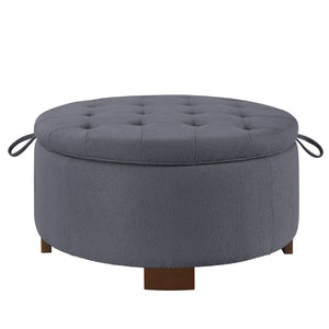 English Elm Round Boucle Fabric Ottoman with Reversible Flip Top Hidden Storage and Wooden Legs Dark Gray W2186P487080