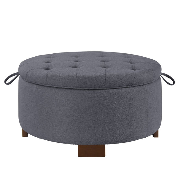English Elm Round Boucle Fabric Ottoman with Reversible Flip Top Hidden Storage and Wooden Legs Dark Gray W2186P487080