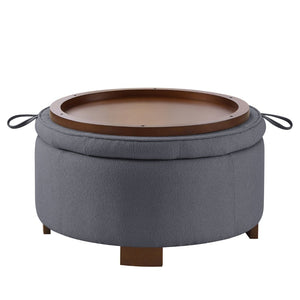 English Elm Round Boucle Fabric Ottoman with Reversible Flip Top Hidden Storage and Wooden Legs Dark Gray W2186P487080