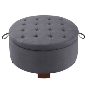 English Elm Round Boucle Fabric Ottoman with Reversible Flip Top Hidden Storage and Wooden Legs Dark Gray W2186P487080