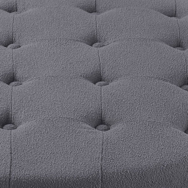 English Elm Round Boucle Fabric Ottoman with Reversible Flip Top Hidden Storage and Wooden Legs Dark Gray W2186P487080