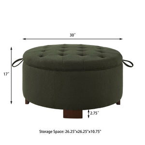 English Elm Round Boucle Fabric Ottoman with Reversible Flip Top Hidden Storage and Wooden Legs Dark Green W2186P487081