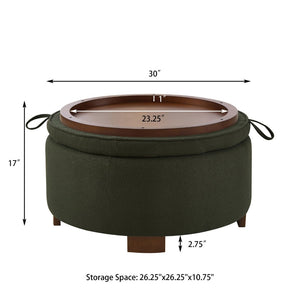 English Elm Round Boucle Fabric Ottoman with Reversible Flip Top Hidden Storage and Wooden Legs Dark Green W2186P487081