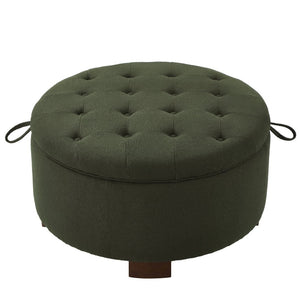 English Elm Round Boucle Fabric Ottoman with Reversible Flip Top Hidden Storage and Wooden Legs Dark Green W2186P487081