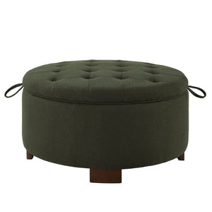 English Elm Round Boucle Fabric Ottoman with Reversible Flip Top Hidden Storage and Wooden Legs Dark Green W2186P487081