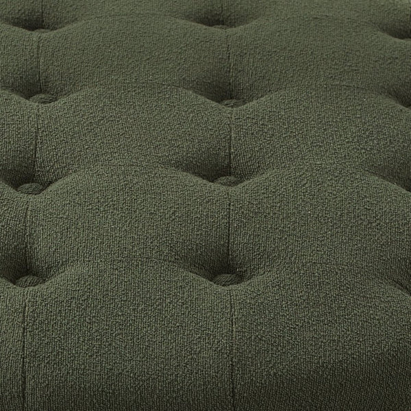 English Elm Round Boucle Fabric Ottoman with Reversible Flip Top Hidden Storage and Wooden Legs Dark Green W2186P487081