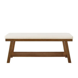 English Elm Linen Upholstered Storage Bench Padded Seat Open Shelf Bedroom Entryway Modern Ivory W2186P487598