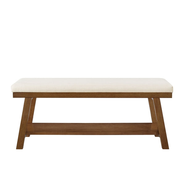 English Elm Linen Upholstered Storage Bench Padded Seat Open Shelf Bedroom Entryway Modern Ivory W2186P487598