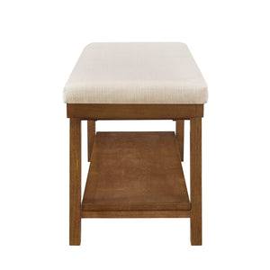 English Elm Linen Upholstered Storage Bench Padded Seat Open Shelf Bedroom Entryway Modern Ivory W2186P487598