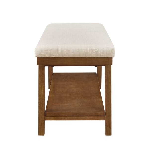 English Elm Linen Upholstered Storage Bench Padded Seat Open Shelf Bedroom Entryway Modern Ivory W2186P487598