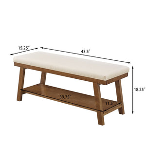 English Elm Linen Upholstered Storage Bench Padded Seat Open Shelf Bedroom Entryway Modern Ivory W2186P487598