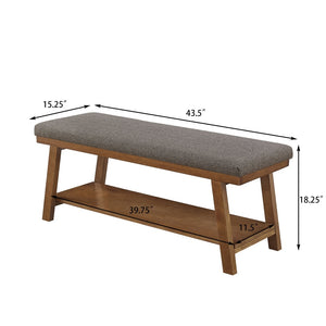 English Elm Linen Upholstered Storage Bench Padded Seat Open Shelf Bedroom Entryway Modern Granite W2186P487599