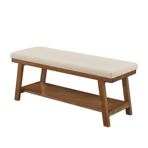 English Elm Linen Upholstered Storage Bench Padded Seat Open Shelf Bedroom Entryway Modern Beige W2186P487600