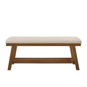 English Elm Linen Upholstered Storage Bench Padded Seat Open Shelf Bedroom Entryway Modern Beige W2186P487600