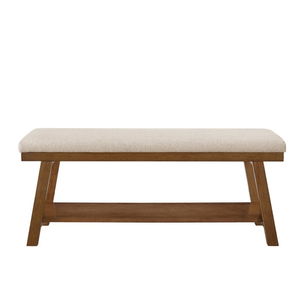 English Elm Linen Upholstered Storage Bench Padded Seat Open Shelf Bedroom Entryway Modern Beige W2186P487600