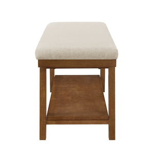 English Elm Linen Upholstered Storage Bench Padded Seat Open Shelf Bedroom Entryway Modern Beige W2186P487600