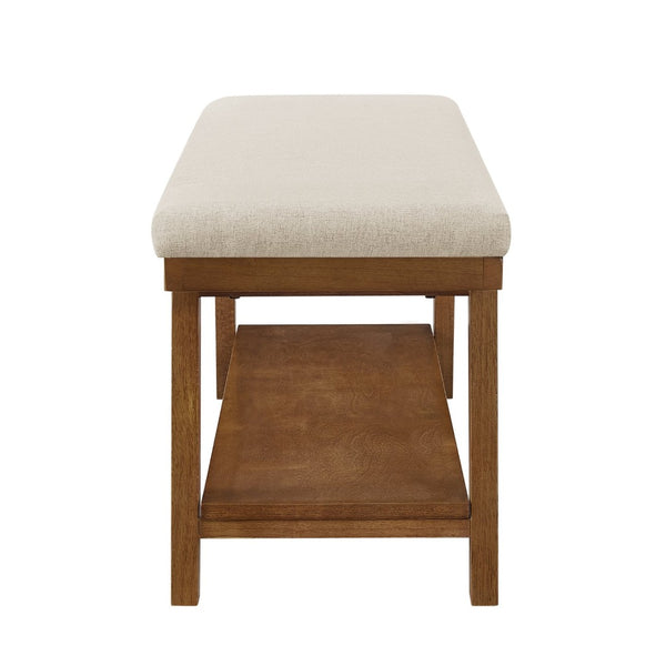 English Elm Linen Upholstered Storage Bench Padded Seat Open Shelf Bedroom Entryway Modern Beige W2186P487600