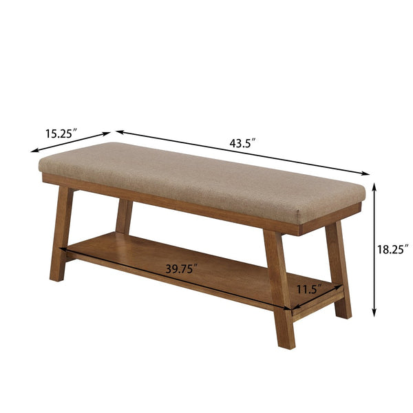 English Elm Linen Upholstered Storage Bench Padded Seat Open Shelf Bedroom Entryway Modern Linen W2186P487601