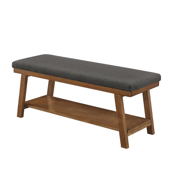 English Elm Linen Upholstered Storage Bench Padded Seat Open Shelf Bedroom Entryway Modern Dark Gray W2186P487602