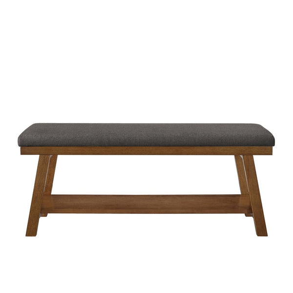 English Elm Linen Upholstered Storage Bench Padded Seat Open Shelf Bedroom Entryway Modern Dark Gray W2186P487602