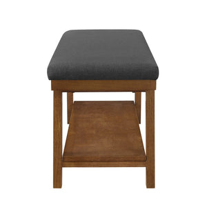 English Elm Linen Upholstered Storage Bench Padded Seat Open Shelf Bedroom Entryway Modern Dark Gray W2186P487602