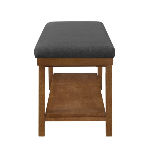 English Elm Linen Upholstered Storage Bench Padded Seat Open Shelf Bedroom Entryway Modern Dark Gray W2186P487602